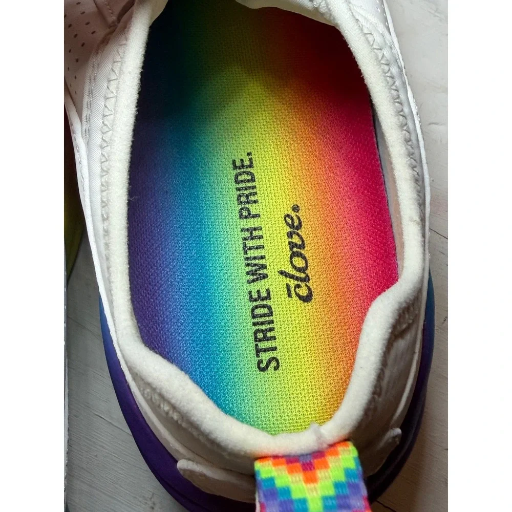 Clove Pride Solo Sneakers White Rainbow Womens 8.5 Mens 7 Nursing Medical Shoes